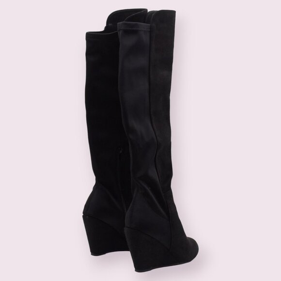 Bebe Womens Black Zipper Round Toe Wedge Heeled Boots - Picture 6 of 8